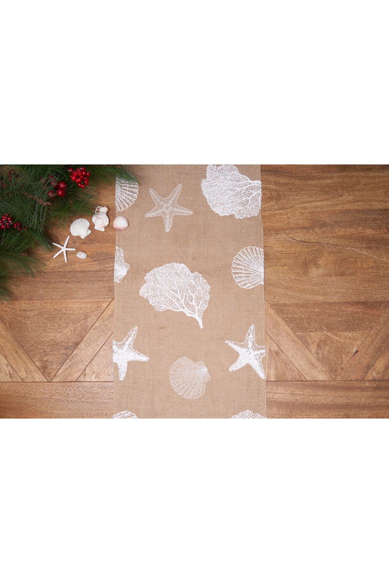 Sandy Coast Cotton Table Runner 14" x 72" - Nautical Coral & Starfish, Alternate, color, Brown