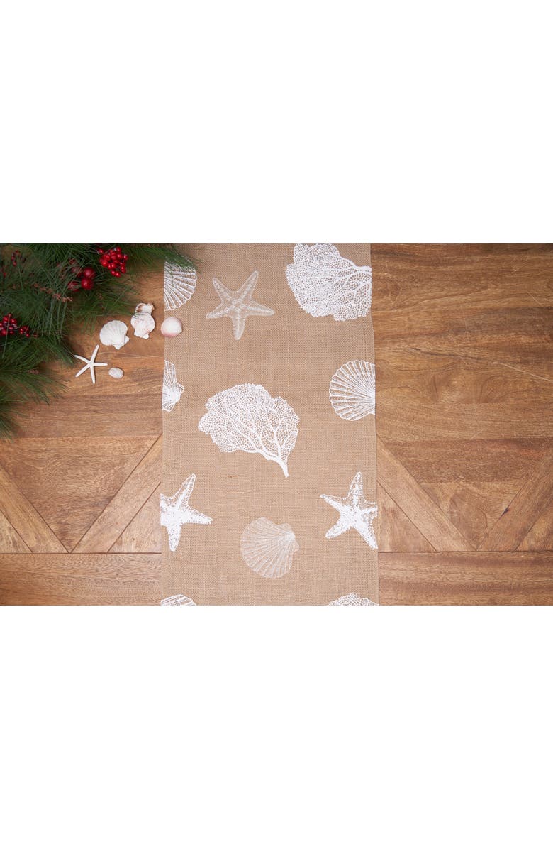 C&F Home Sandy Coast Cotton Table Runner 14" x 72" - Nautical Coral & Starfish, Alternate, color, Brown