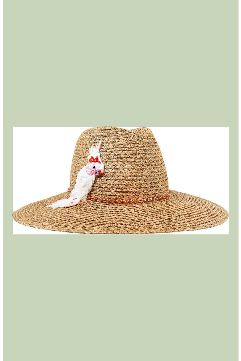 'Emmanuelle' Cockatoo Ornament Straw Hat, Alternate, color, CAMEL