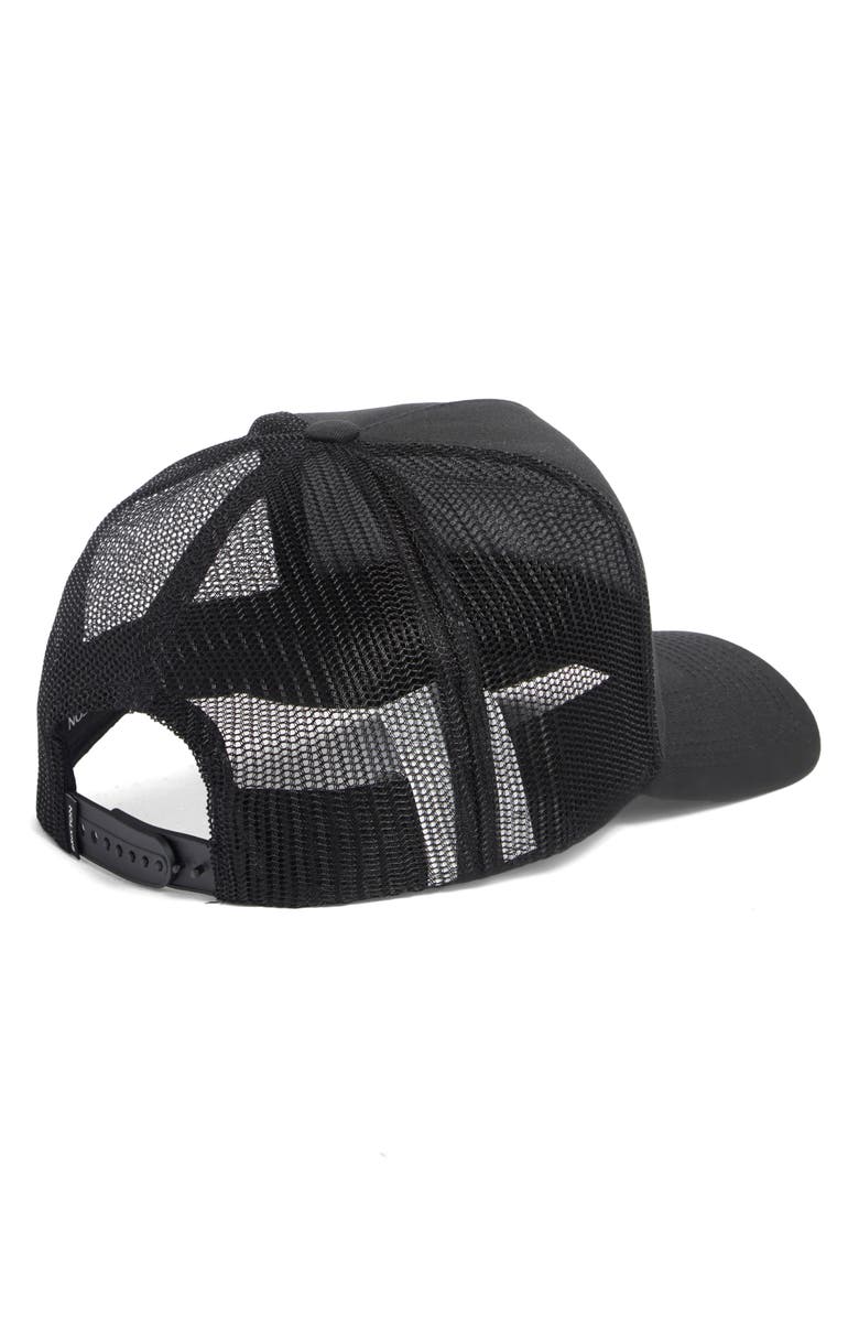 Brixton Hubal Netplus<sup>®</sup> Embroidered Logo Patch Snapback Trucker Hat, Alternate, color, Black/ Black
