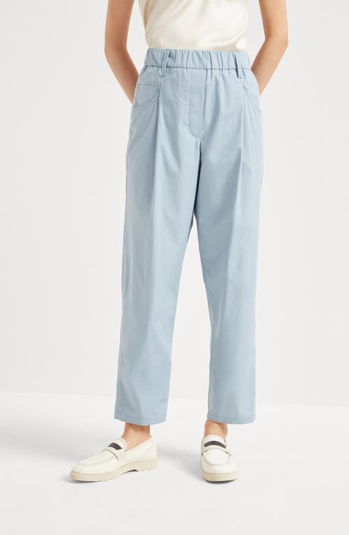 Brunello Cucinelli Women Lightweight Poplin Five-pocket Track Pants With Monili In Sky Blue