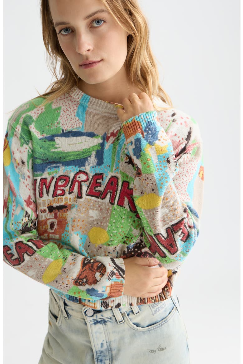 x Basquiat Embroidered Cotton Graphic Crewneck Sweater, Alternate, color, BASQUIAT UNBREAKABLE