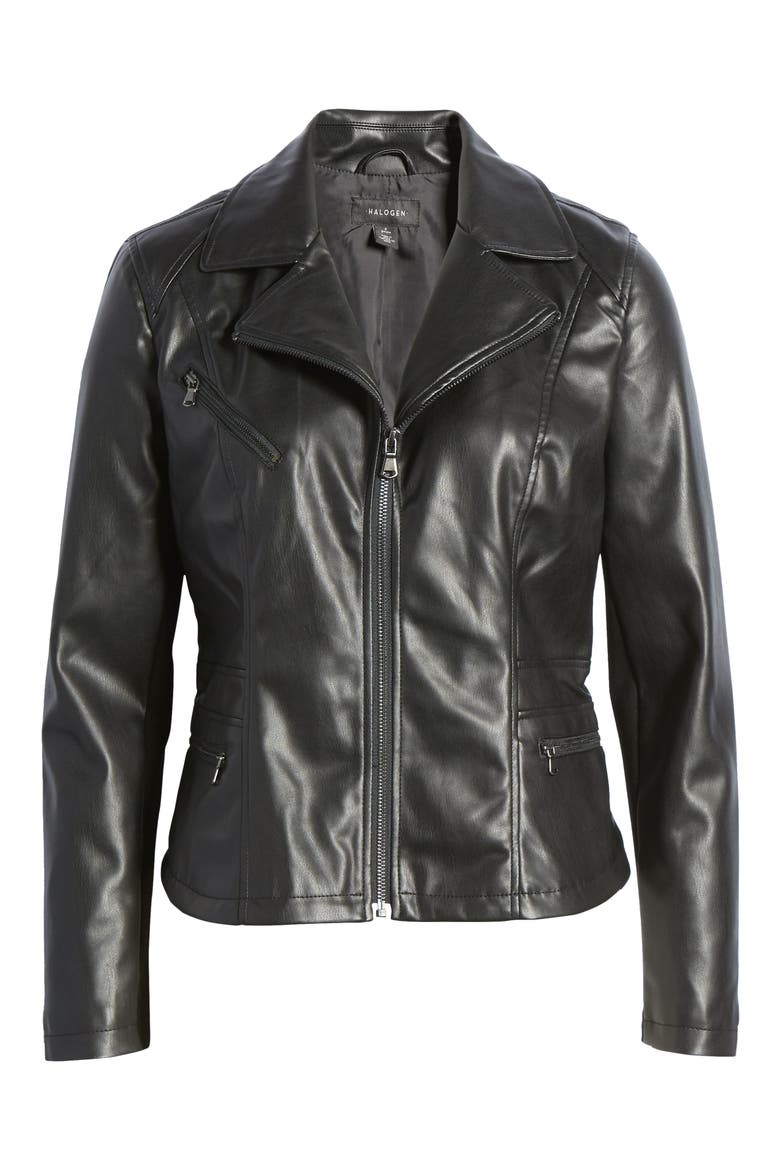Center Zip Faux Leather Jacket, Main, color, BLACK