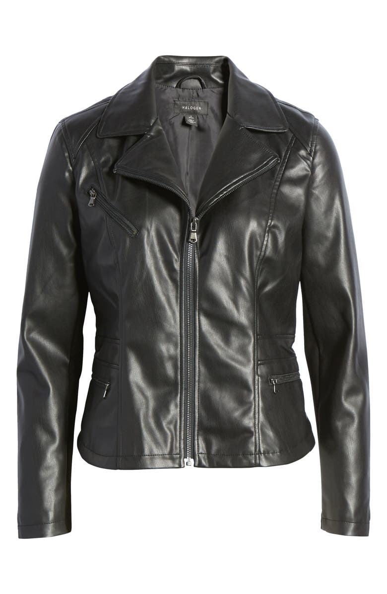Halogen<sup>®</sup> Center Zip Faux Leather Jacket, Main, color,