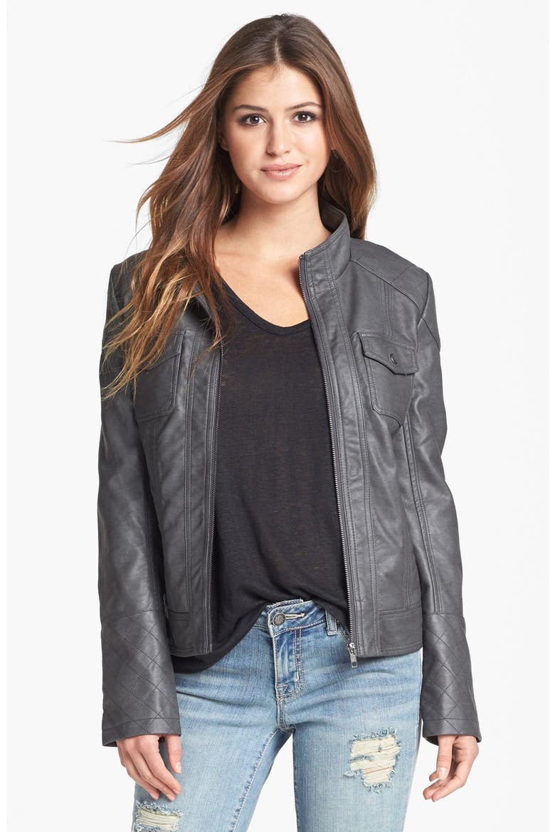 'Heathcliff' Hooded Faux Leather Jacket, Alternate, color, LIGHT GREY