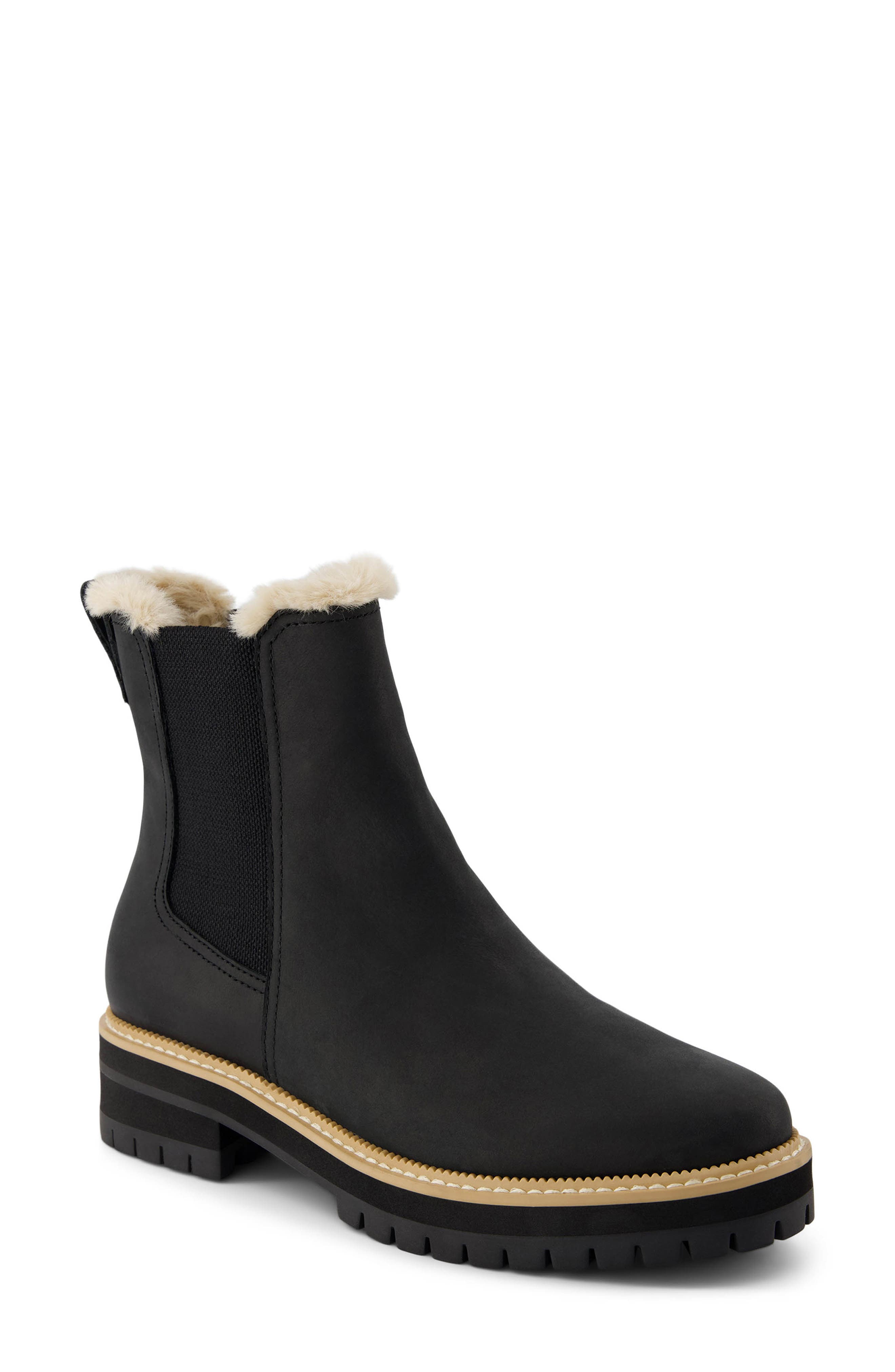 TOMS Bennet Chelsea Boot, Main, color, Black Leather/ Faux Fur
