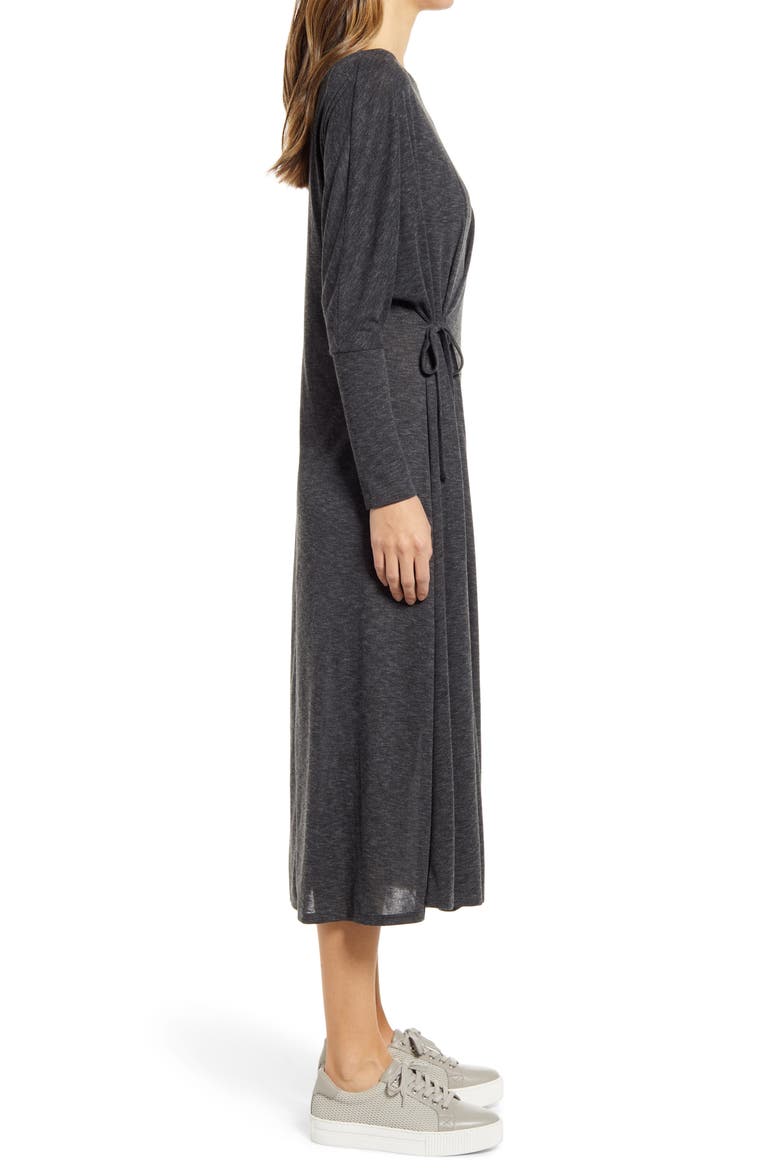 Cozy Long Sleeve Knit Wrap Dress, Alternate, color, GREY DARK CHARCOAL HEATHER