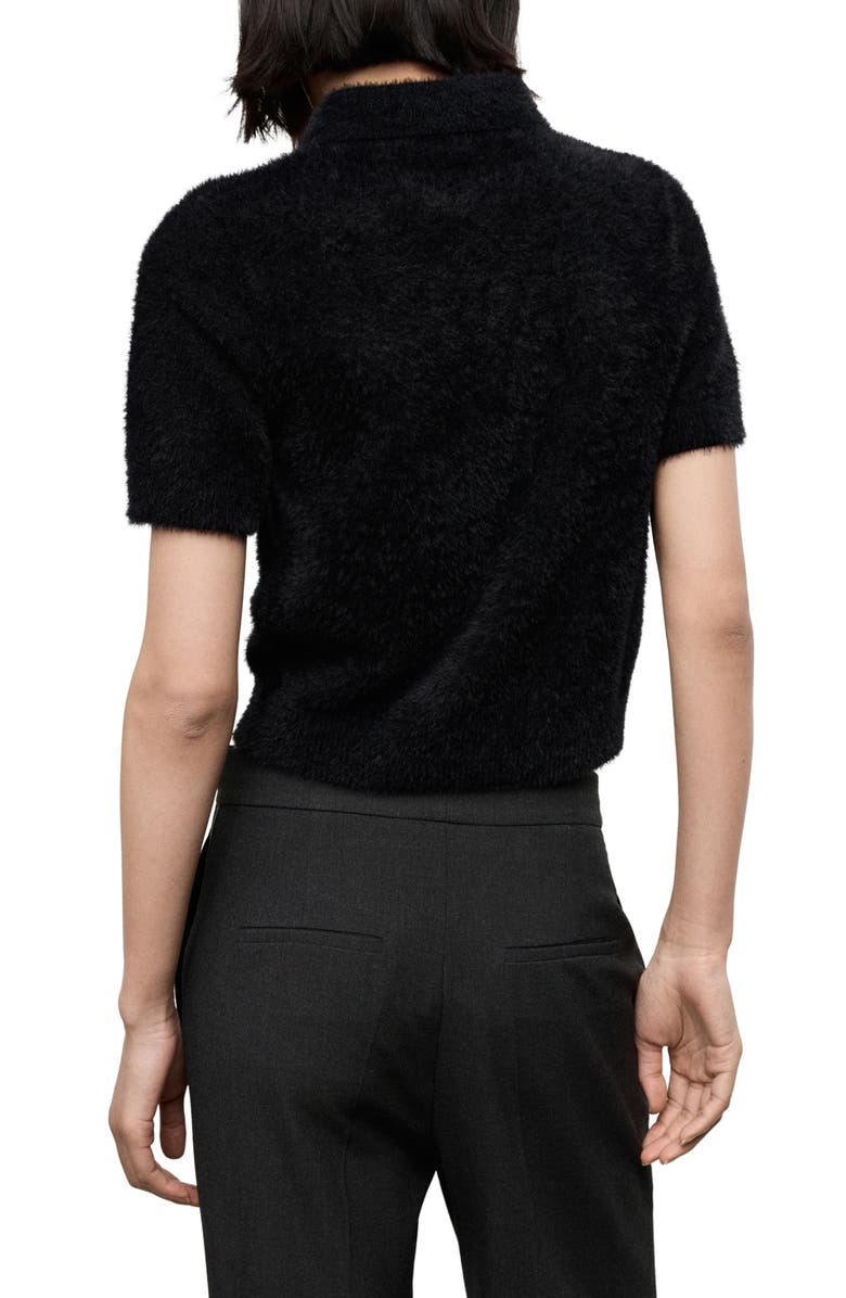 MANGO Faux Fur-Effect Polo Sweater, Alternate, color, Black