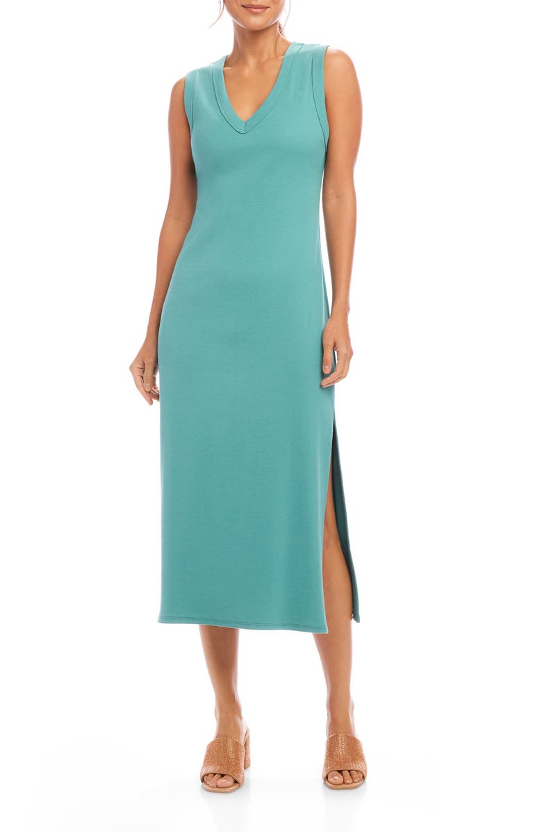 Karen Kane Sleeveless Rib Midi Dress, Main, color, Aqua