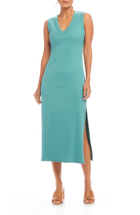 Green fit and flare midi wool dress women 4670