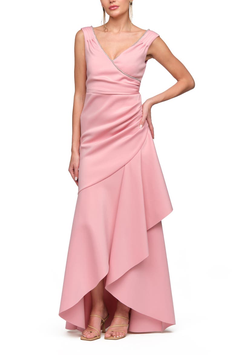 Marla Diamante Trim High Low Gown, Alternate, color, WARM ROSE