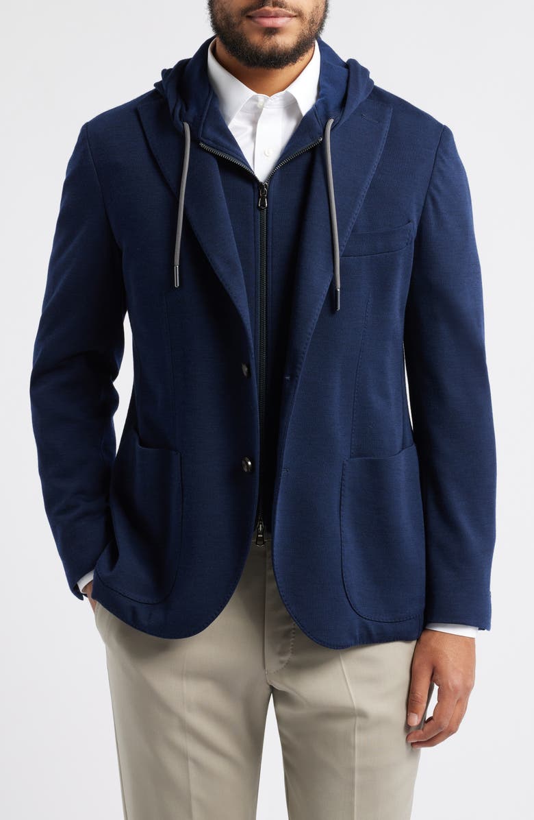 Jack Victor Wolsey Wool Sport Coat with Removable Zip Hoodie Bib, Main, color, Navy