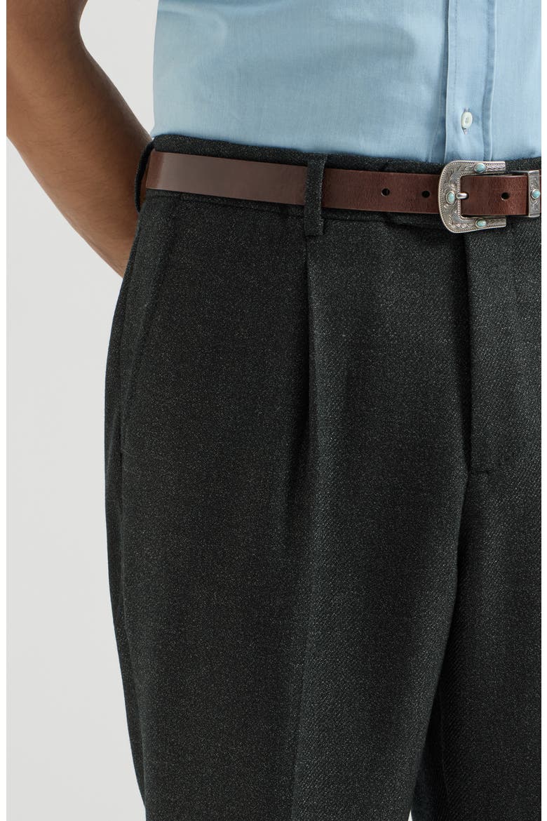 Virgin wool mouliné twill trousers with pleat, Alternate, color, Anthracite