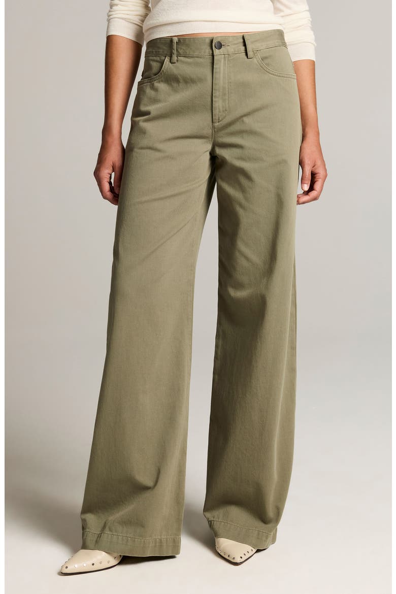 Washed Cotton Mid Rise Wide Leg Pants, Alternate, color, SAGEWOOD