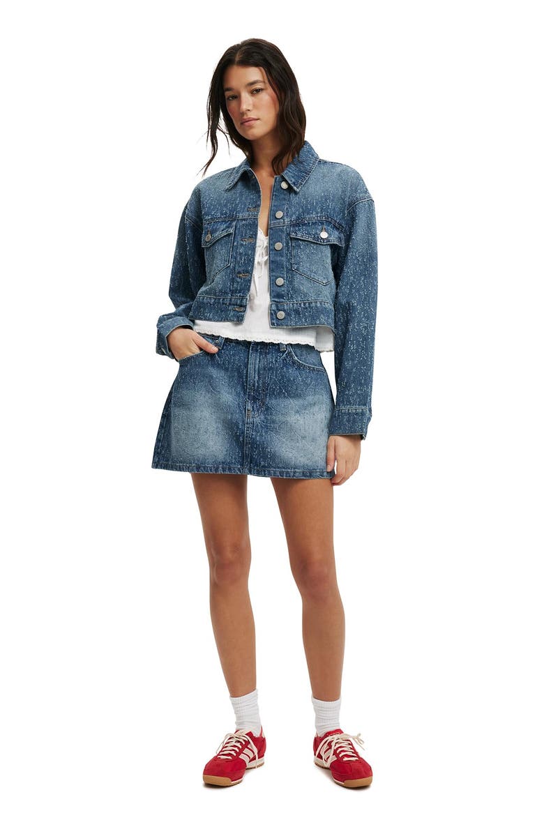 Cotton On Women's Cropped Denim Jacket, Alternate, color, Rail Blue Texture