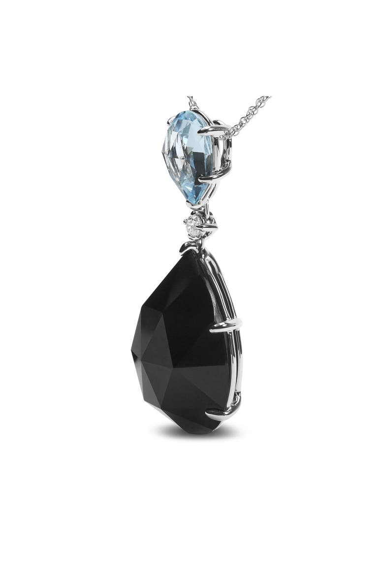 18K Gold Diamond Accent Topaz and Onyx Drop Pendant Necklace, Alternate, color, White
