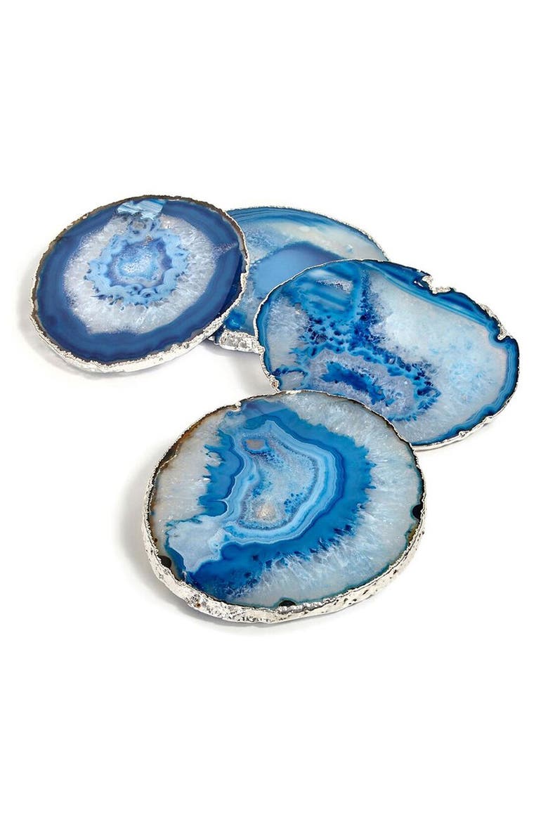Lumino Set of 4 Agate Coasters, Main, color, AZURE