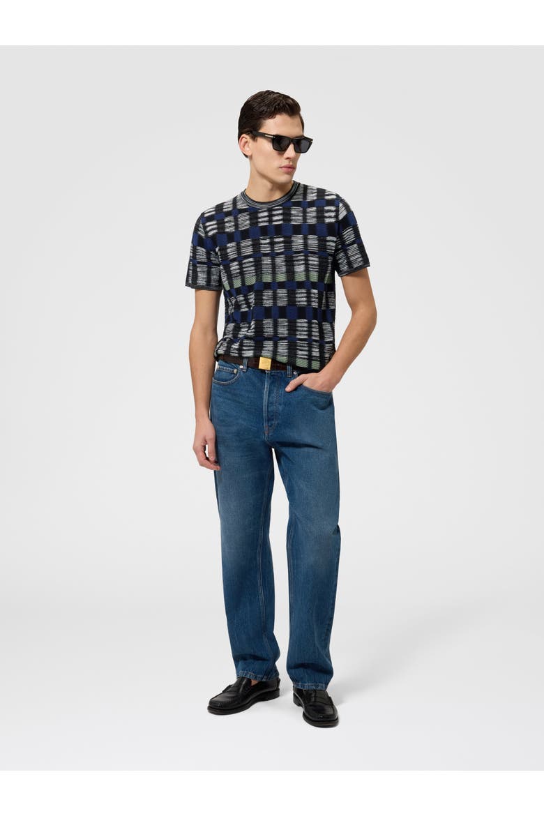 Crew-neck Cotton And Viscose T-shirt With Check Pattern, Alternate, color, Multicoloured