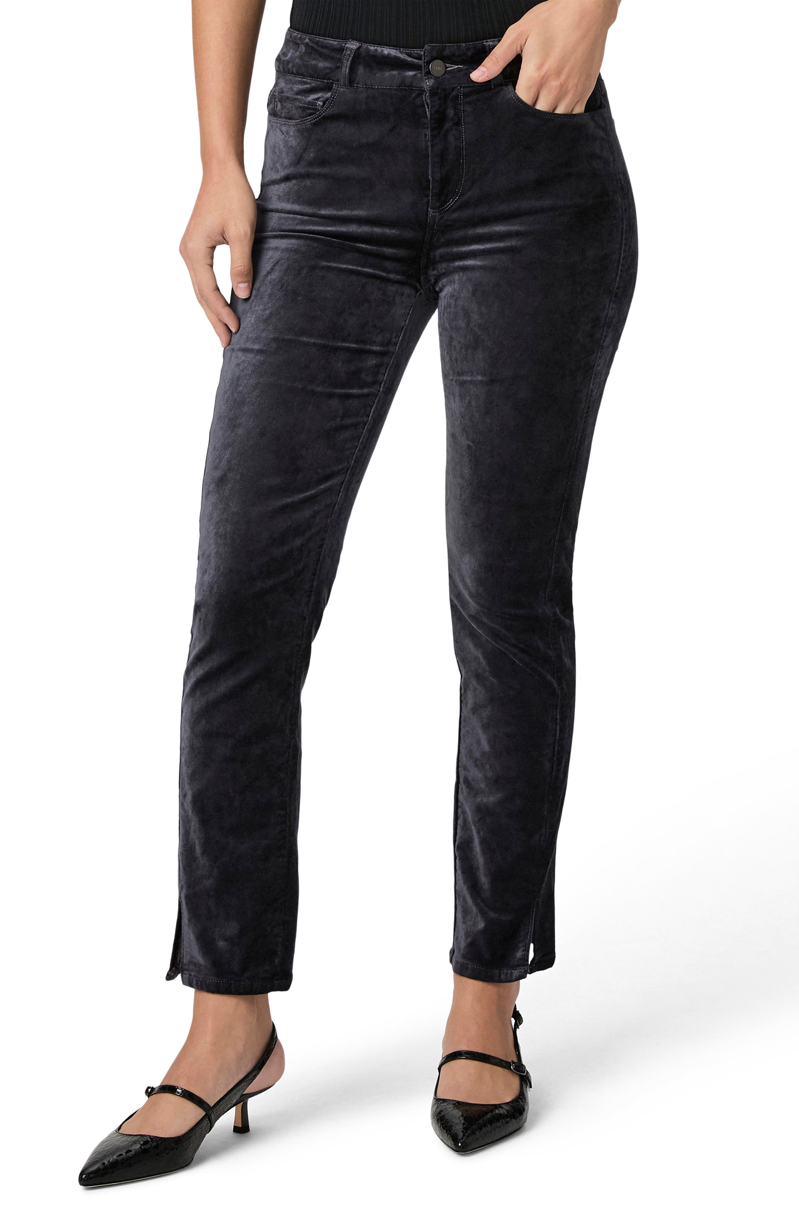 PAIGE Cindy Twist Seam High Waist Ankle Straight Leg Velvet Pants