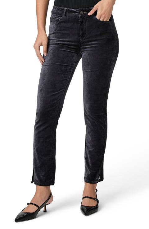 Cindy Twist Seam High Waist Ankle Straight Leg Velvet Pants