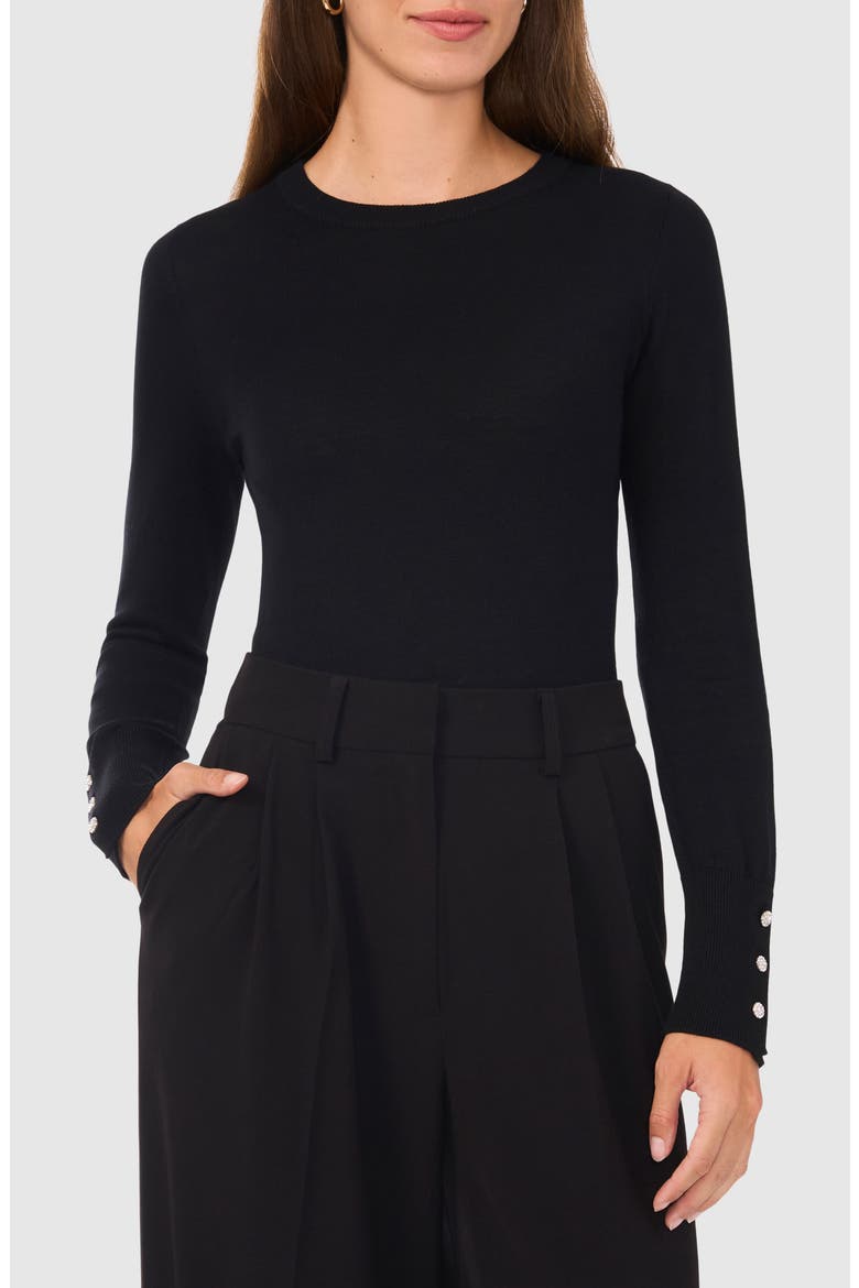 Button Cuff Cotton Blend Sweater, Main, color, RICH BLACK 060