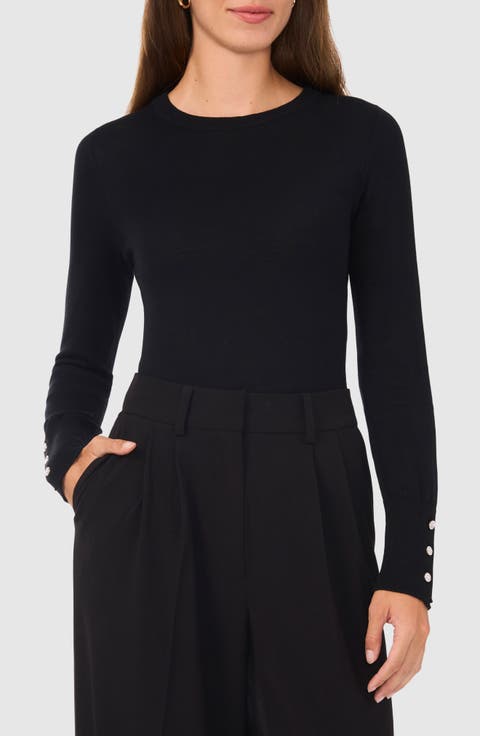 Button Cuff Cotton Blend Sweater