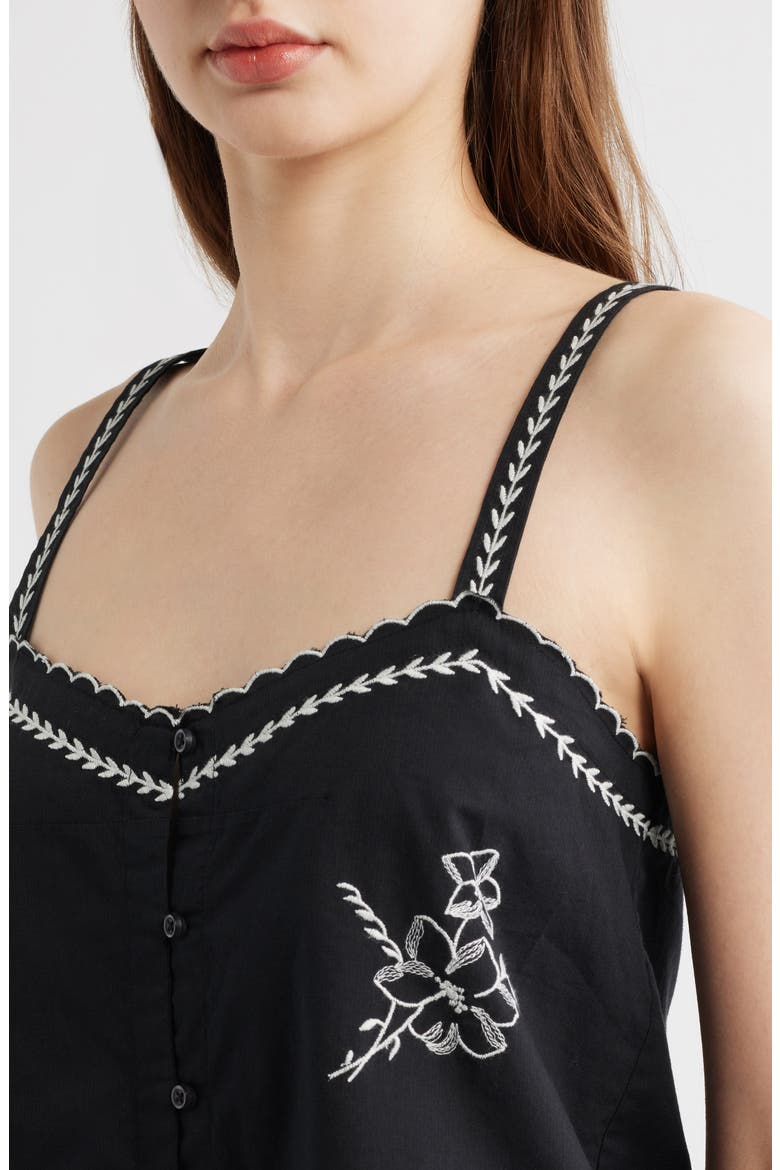 The Weekend Floral Embroidered Button-Up Top, Alternate, color, BLACK