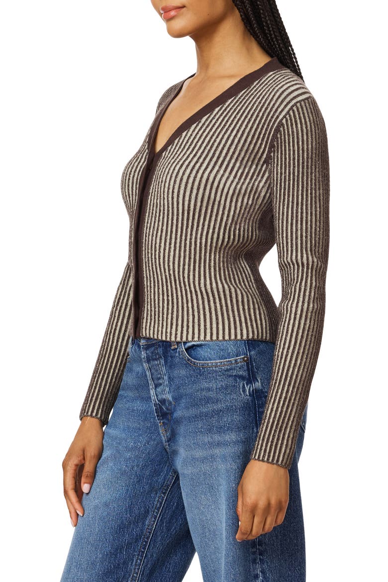 Ribbed V Neck Cardigan, Alternate, color, SEAL BROWN REED YELLOW