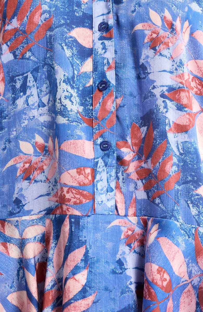 MELLODAY Leaf Print Long Sleeve Dress, Alternate, color, Blue/ Blush Leaf