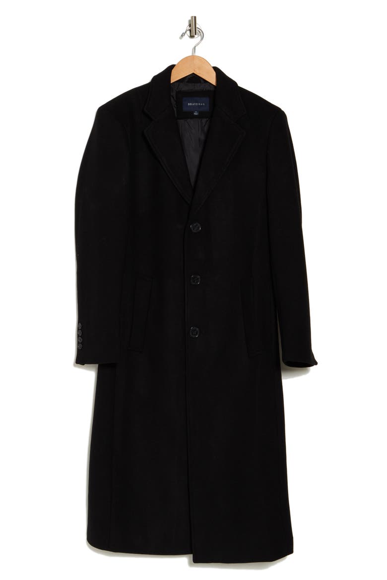 Three Button Knee Length Coat, Alternate, color, BLACK