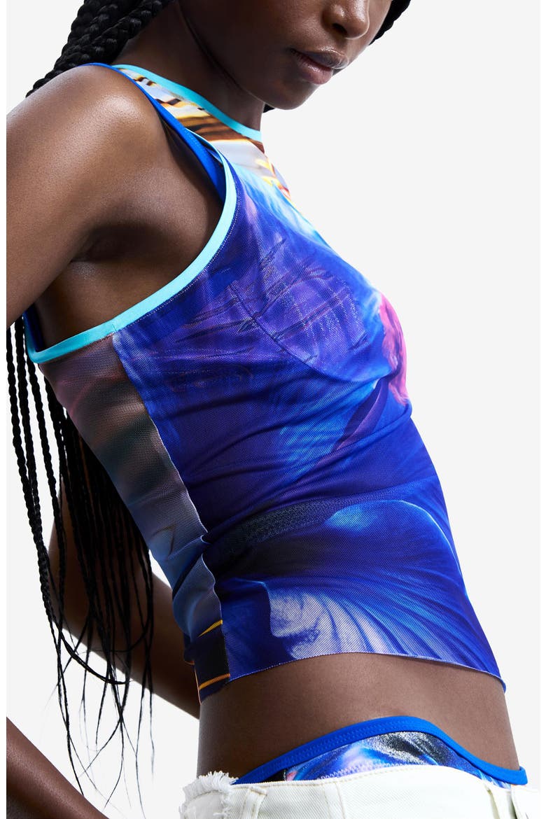 Print Sleeveless Mesh T-Shirt, Alternate, color, BLUE