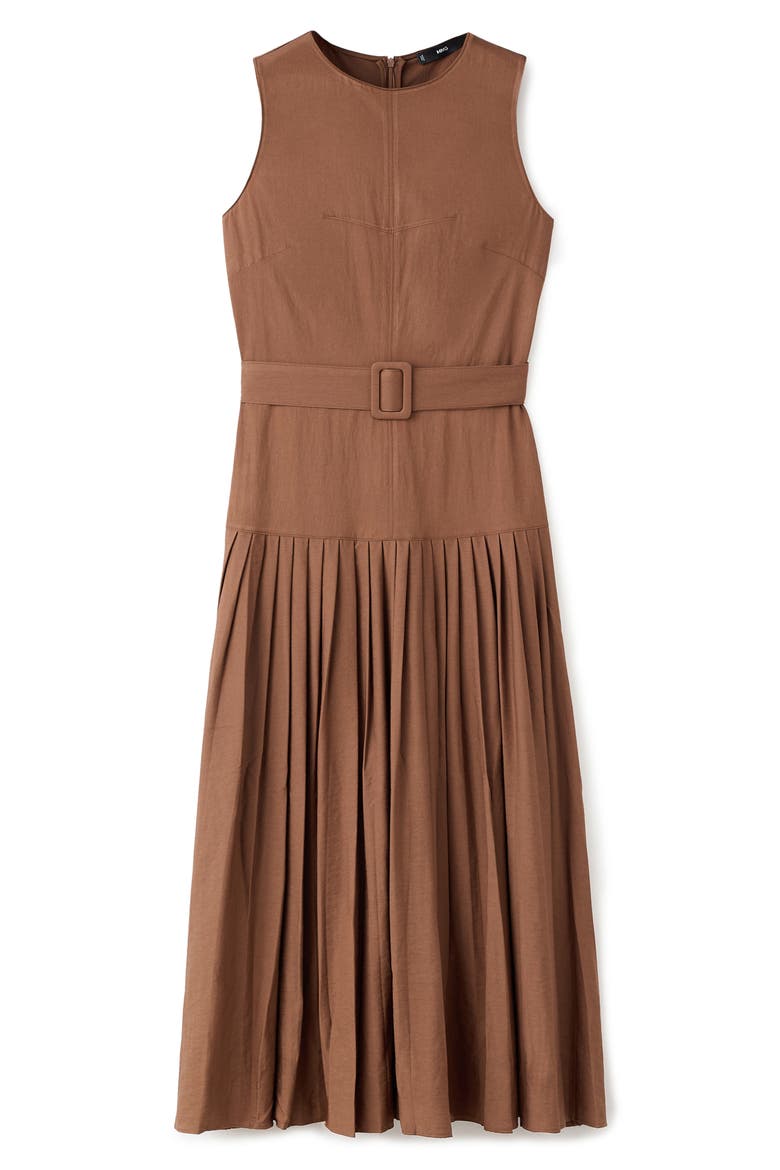 Sleeveless Pleated A-Line Dress, Main, color, BROWN