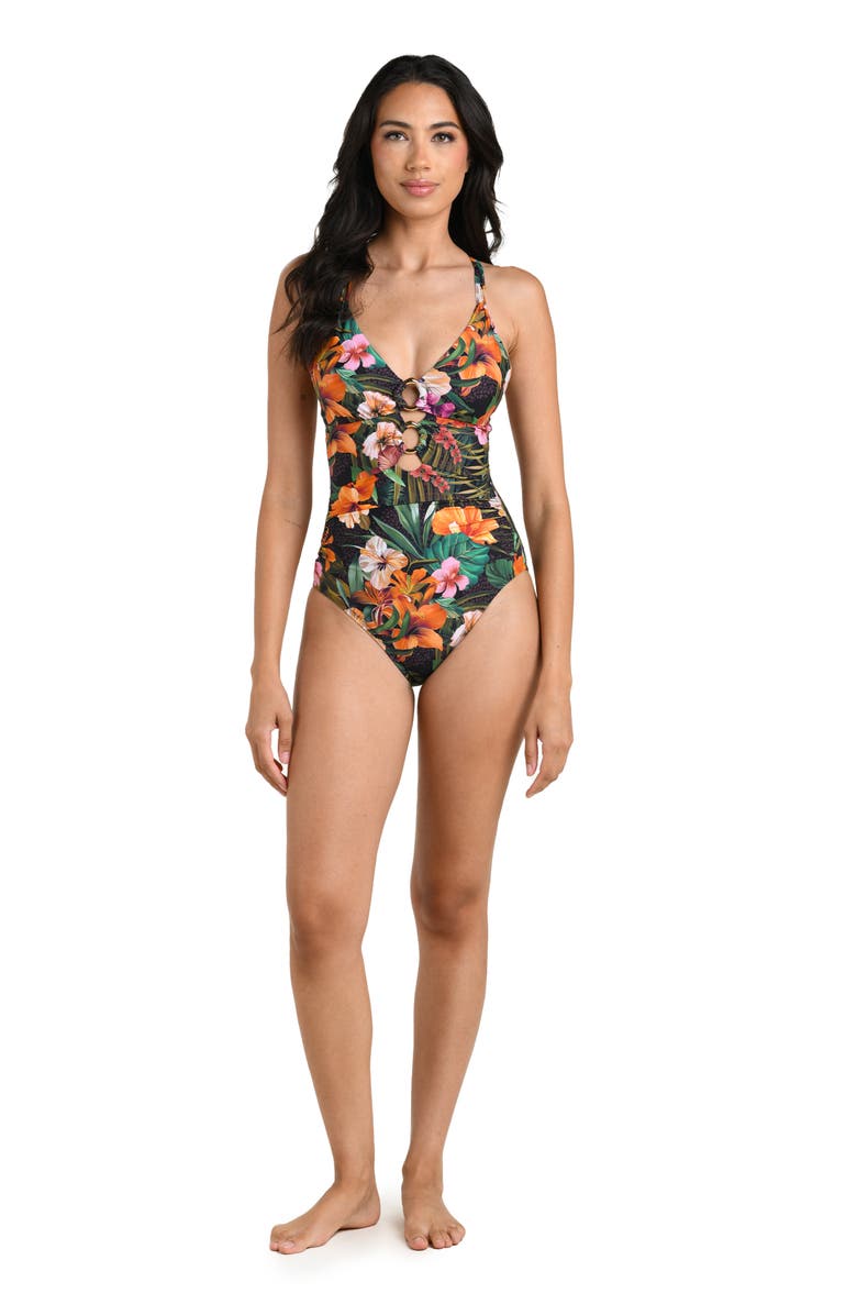 La Blanca Tropical Hideaway Underwire One-Piece Swimsuit, Alternate, color, Orange Multi