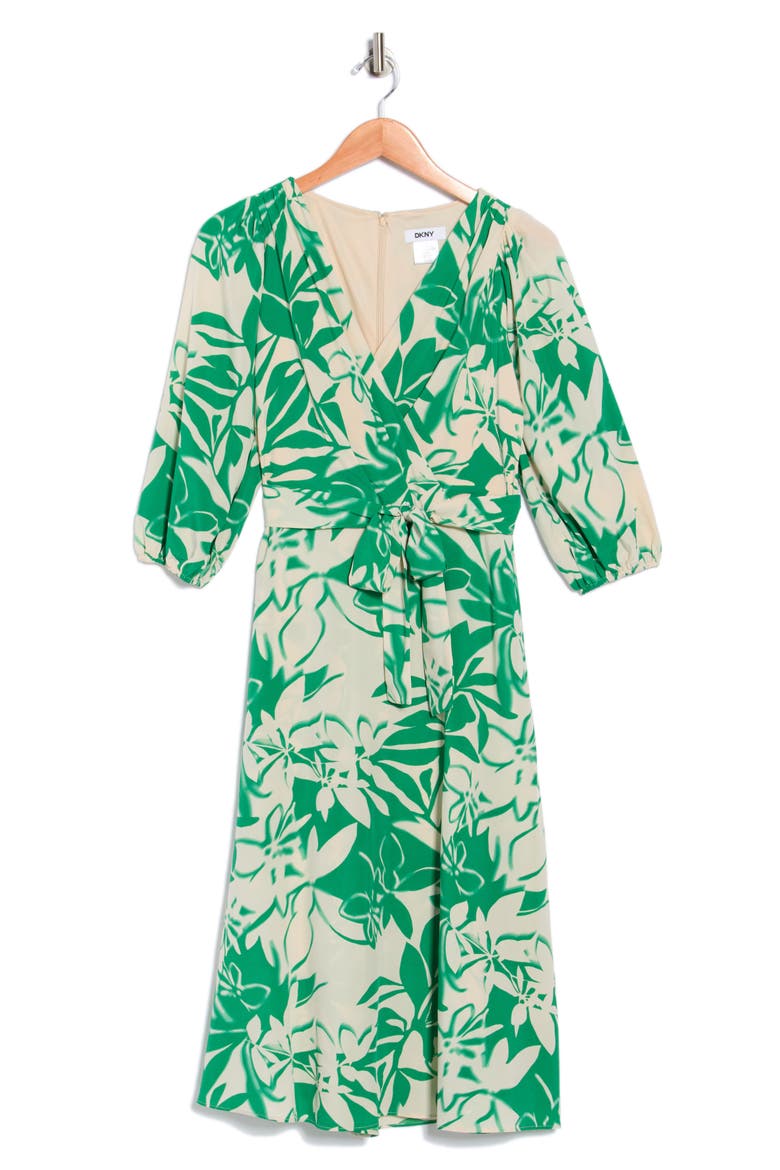 Balloon Sleeve Faux Wrap Midi Dress, Alternate, color, WHITNEY BOTANICAL