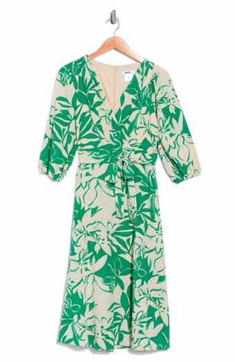 DKNY Balloon Sleeve Faux Wrap Midi Dress