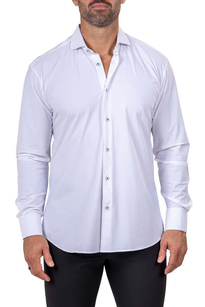 Eins Shaped Fit Marthy3008 White Knit Button-Up Shirt, Alternate, color, WHITE