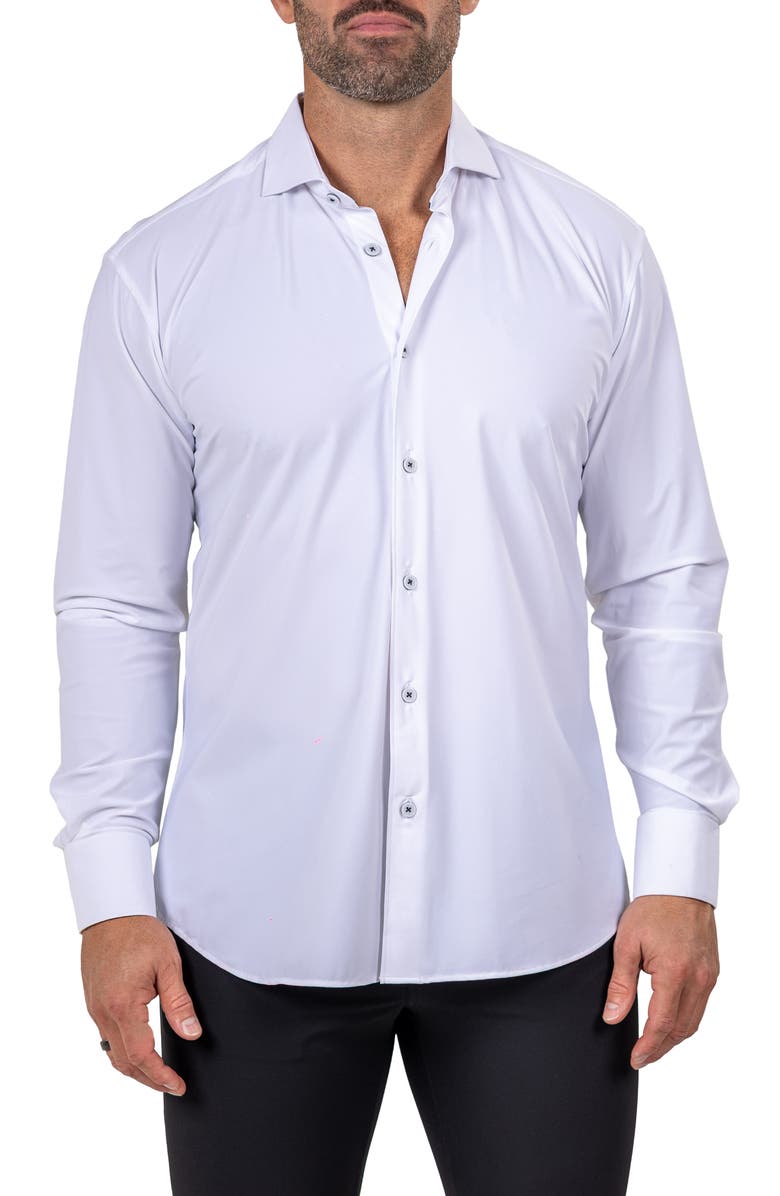 Maceoo Eins Shaped Fit Marthy3008 White Knit Button-Up Shirt, Alternate, color, 