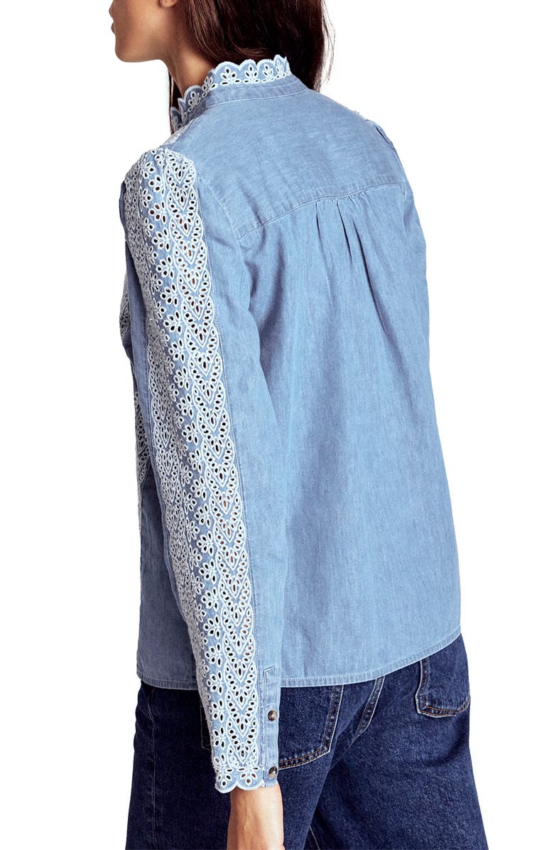 Boden Embroidered Denim Button-Up Blouse, Alternate, color, Chambray