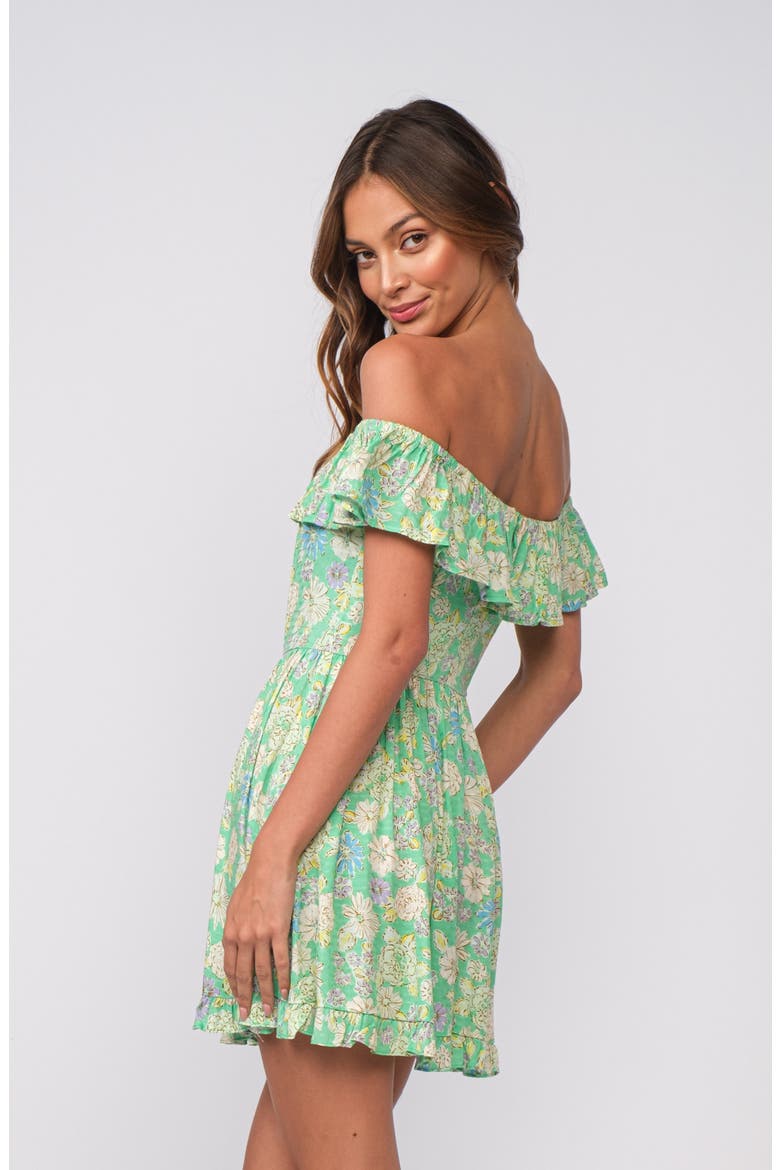 Floral Ruffle Off the Shoulder Minidress, Alternate, color, LIGHT GREEN