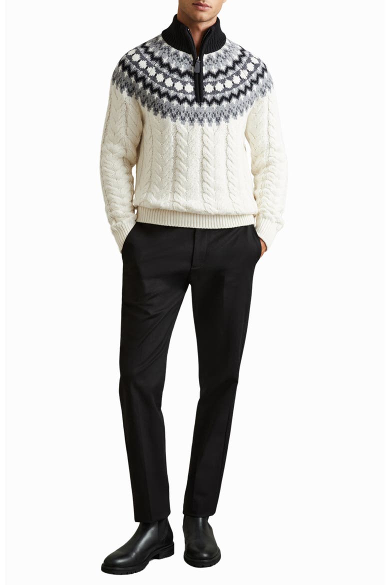Colorado Fair Isle Cable Sticth Quarter Zip Sweater, Alternate, color, BLACK/WHITE