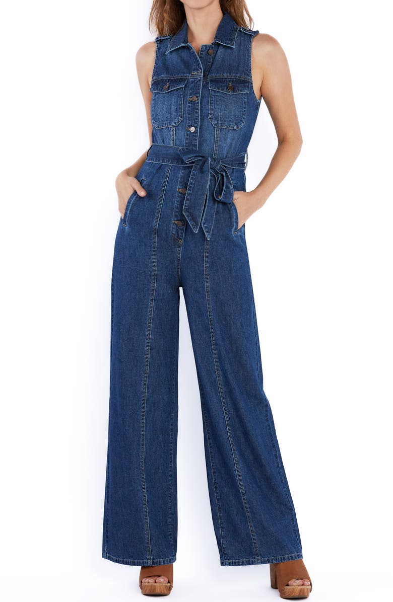 Wash Lab Denim Camp Tie Belt Denim Jumpsuit, Main, color, Camp Blue