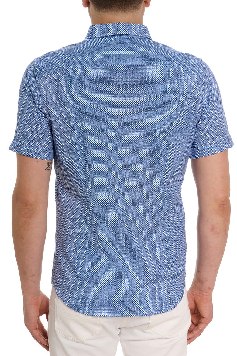 Shuler Deco Print Short Sleeve Stretch Cotton Button-Up Shirt, Alternate, color, BLUE