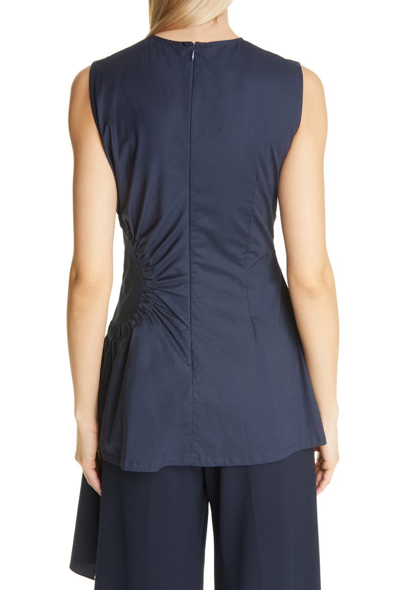 Asymmetrical Ruched Poplin Top, Alternate, color, NAVY