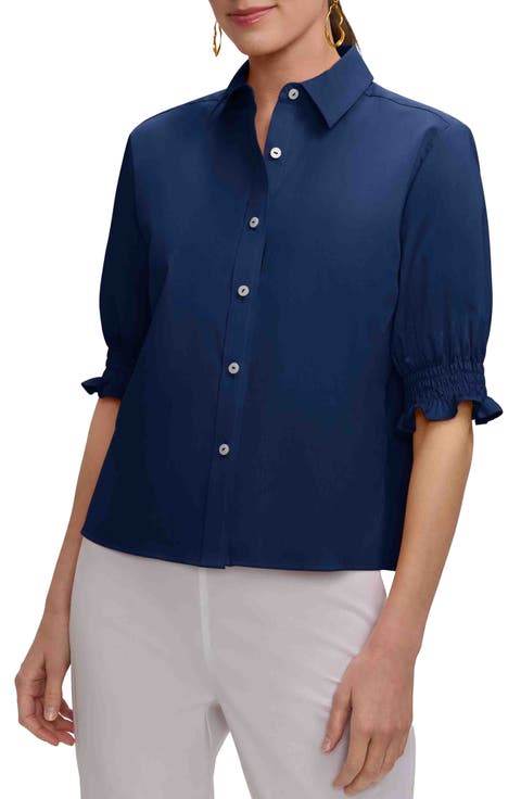 Vivienne Elbow Sleeve Matte Sateen Button-Up Shirt