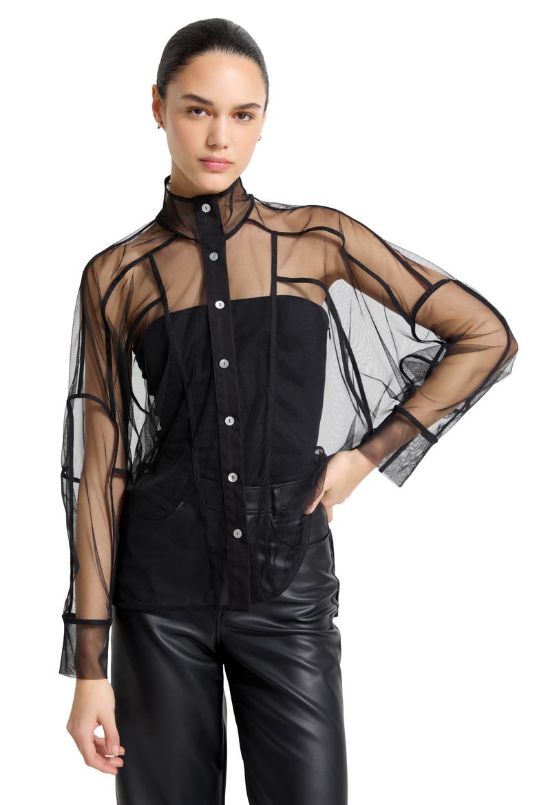 Lane Mesh Button-Up Shirt, Alternate, color, BLACK