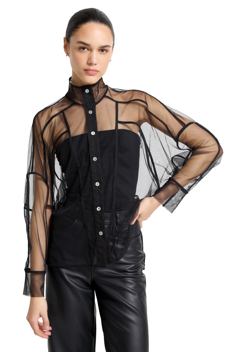Marcella Lane Mesh Button-Up Shirt, Alternate, color, Black