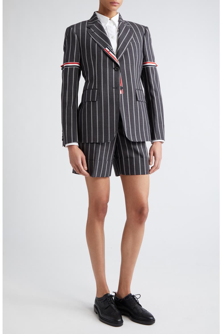 Side Tab Wool Straight Leg Shorts, Alternate, color, DARK GREY