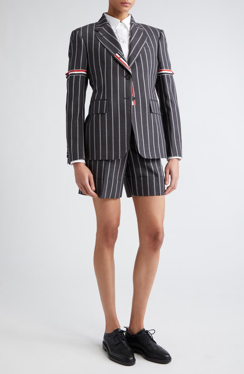 Thom Browne Side Tab Wool Straight Leg Shorts, Alternate, color, 