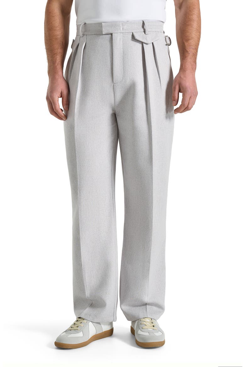 Pierre Relaxed Fit Textured Pleated Tailored Trousers, Main, color, Light Grey