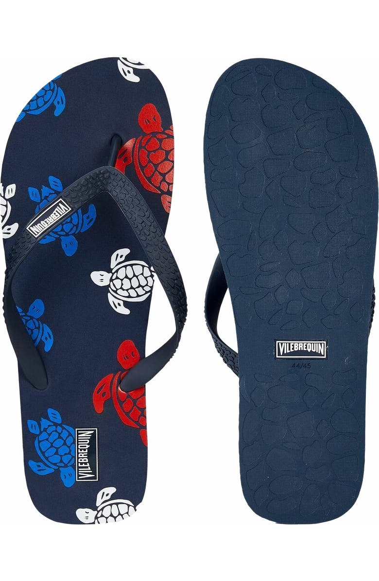 Vilebrequin Men's Tortues Multicolores Flip Flops, Alternate, color, Bleu Marine